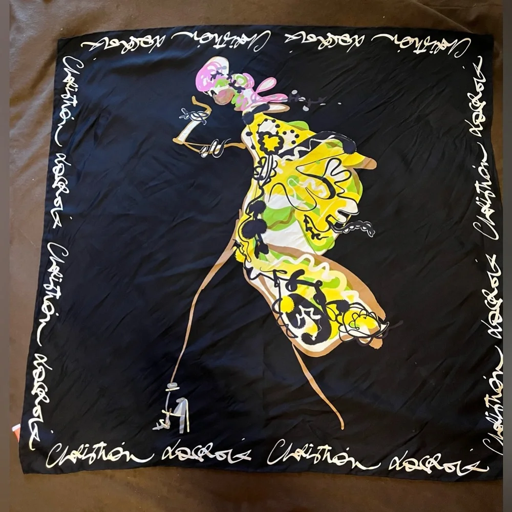 Vintage Christian Lacroix Silk Scarf – Abstract Figure / Signature Border - Picture 1 of 3